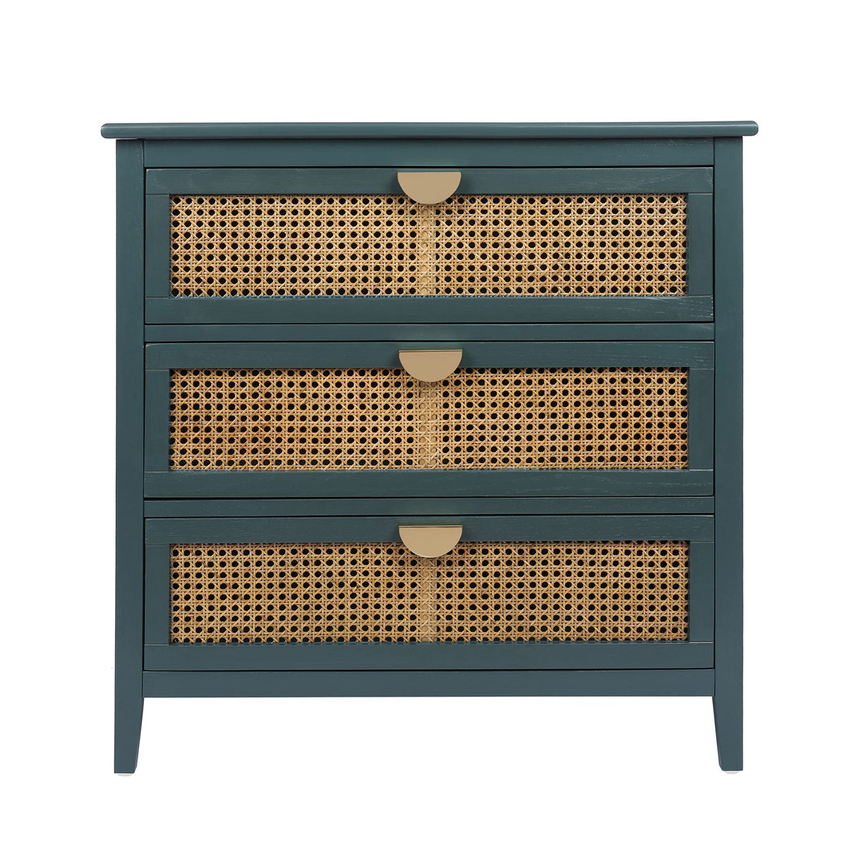 Rustic Nightstand Bedside Table with 3 Mesh Rattan Drawers, Entryway Chest of Drawers