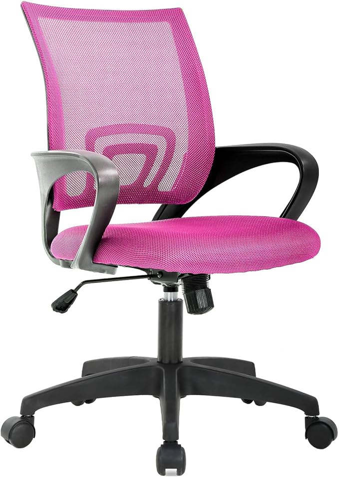 Chair Ergonomic Desk Chair Mid Back Computer Chair Task Rolling Swivel Chair with Lumbar Support Arms Modern Executive Adjustable Chair for Girl Adults Women(Red)