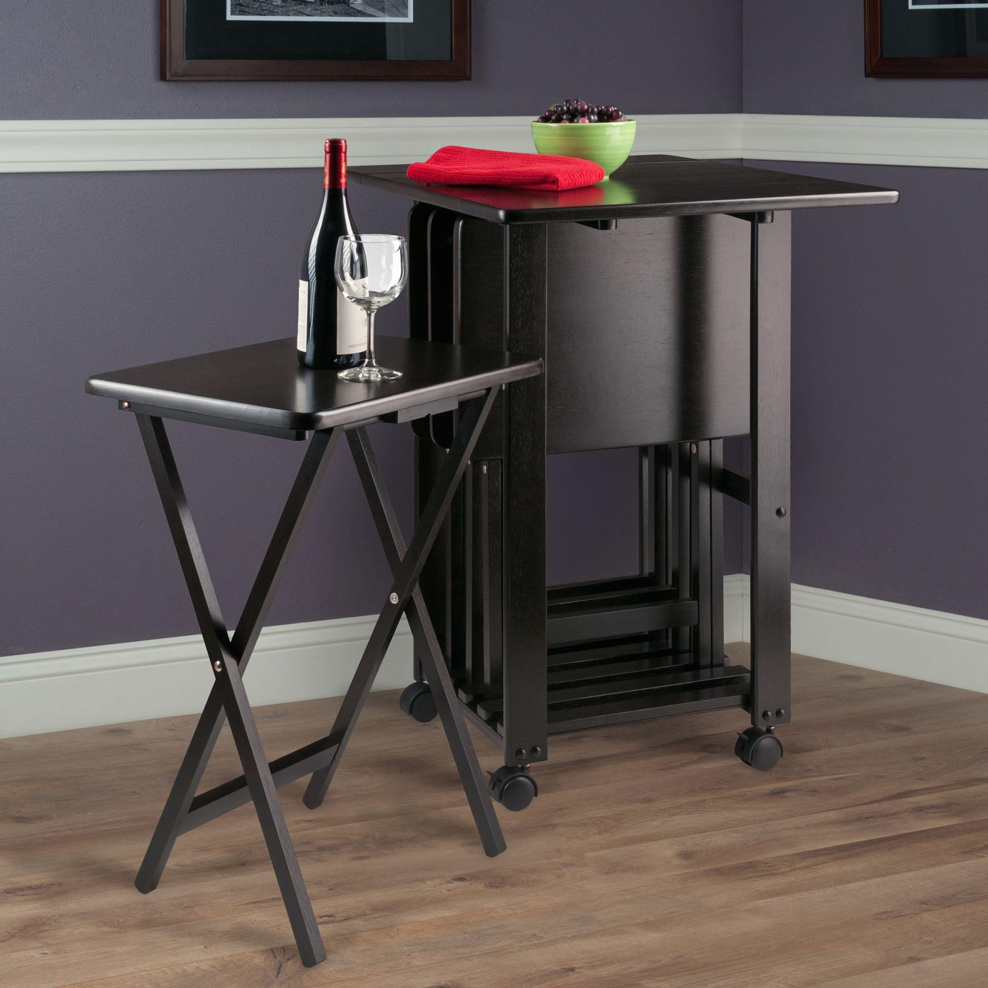 5-Piece Snack Table Set with Drop Leaf Top for Dining Convenience, Rich Coffee Finish