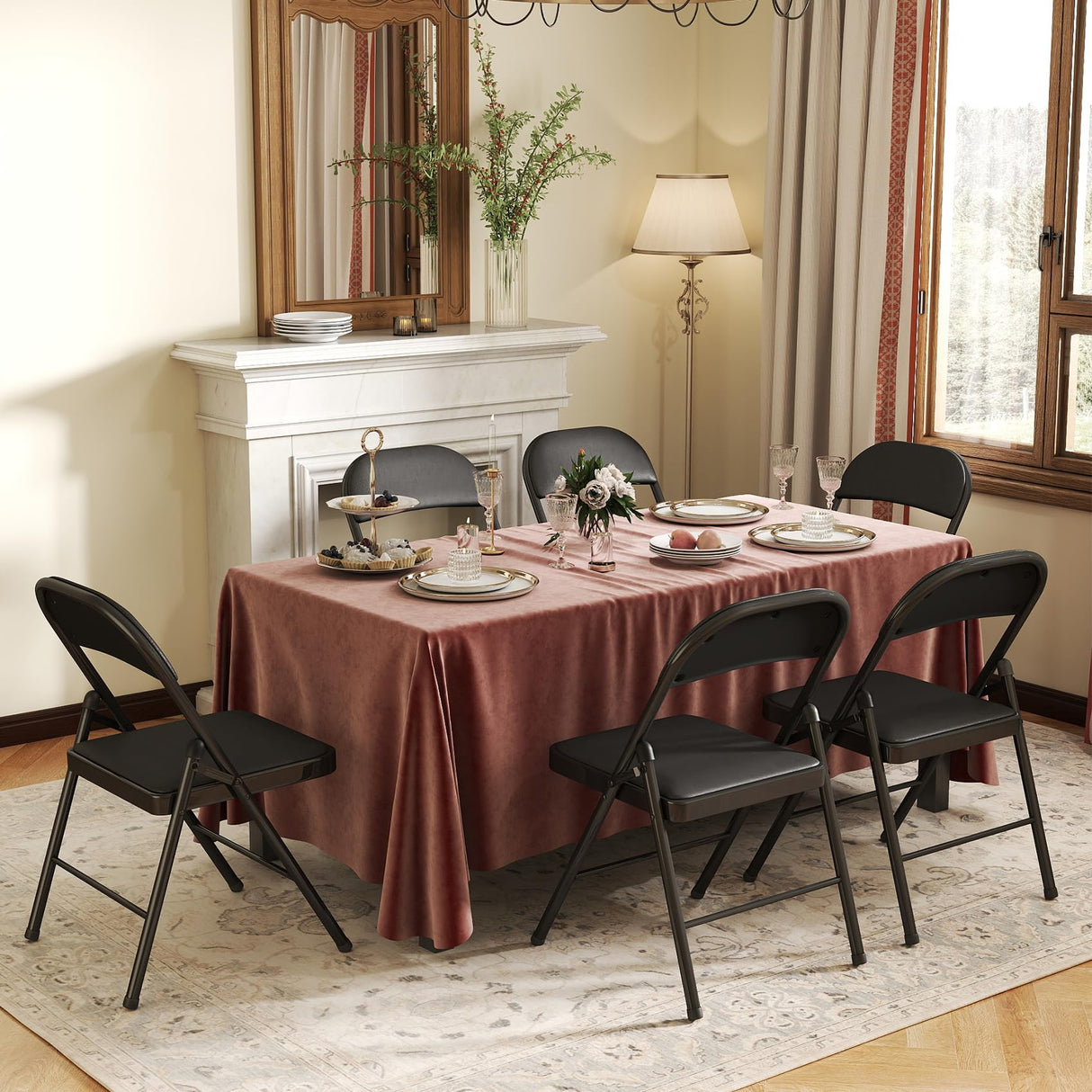 Folding Chair 6 Pack, Comfortable and Space, Folding Chairs with Leather - like Cushion