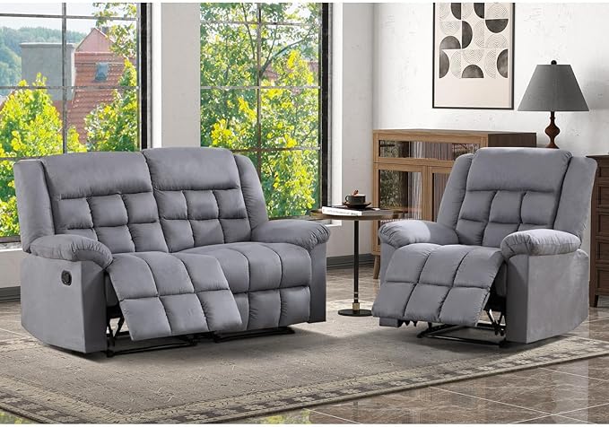 Manual Reclining Couch Sofa Set for Living Room, Include 1 Recliner Chair