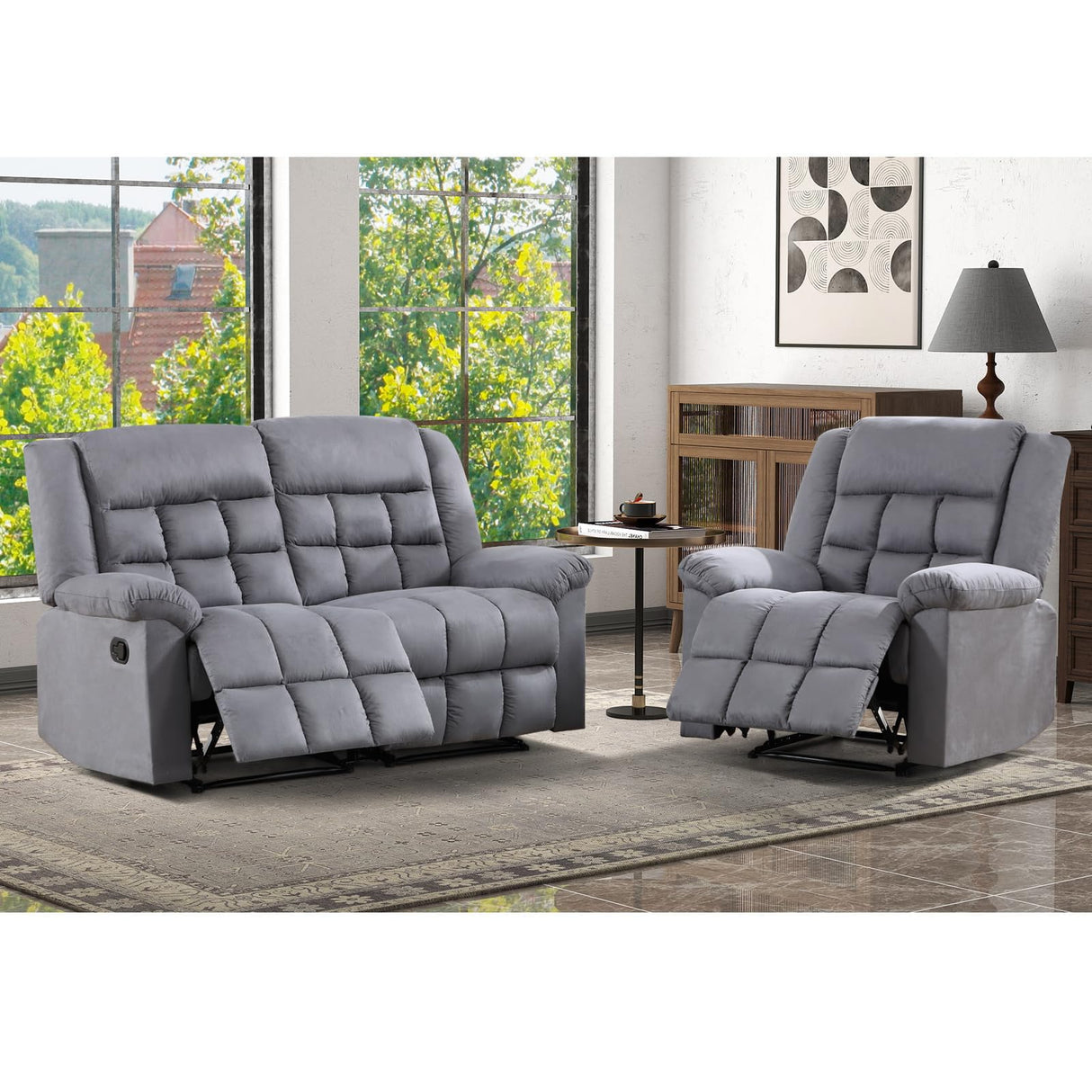 Manual Reclining Couch Sofa Set for Living Room, Include 1 Recliner Chair