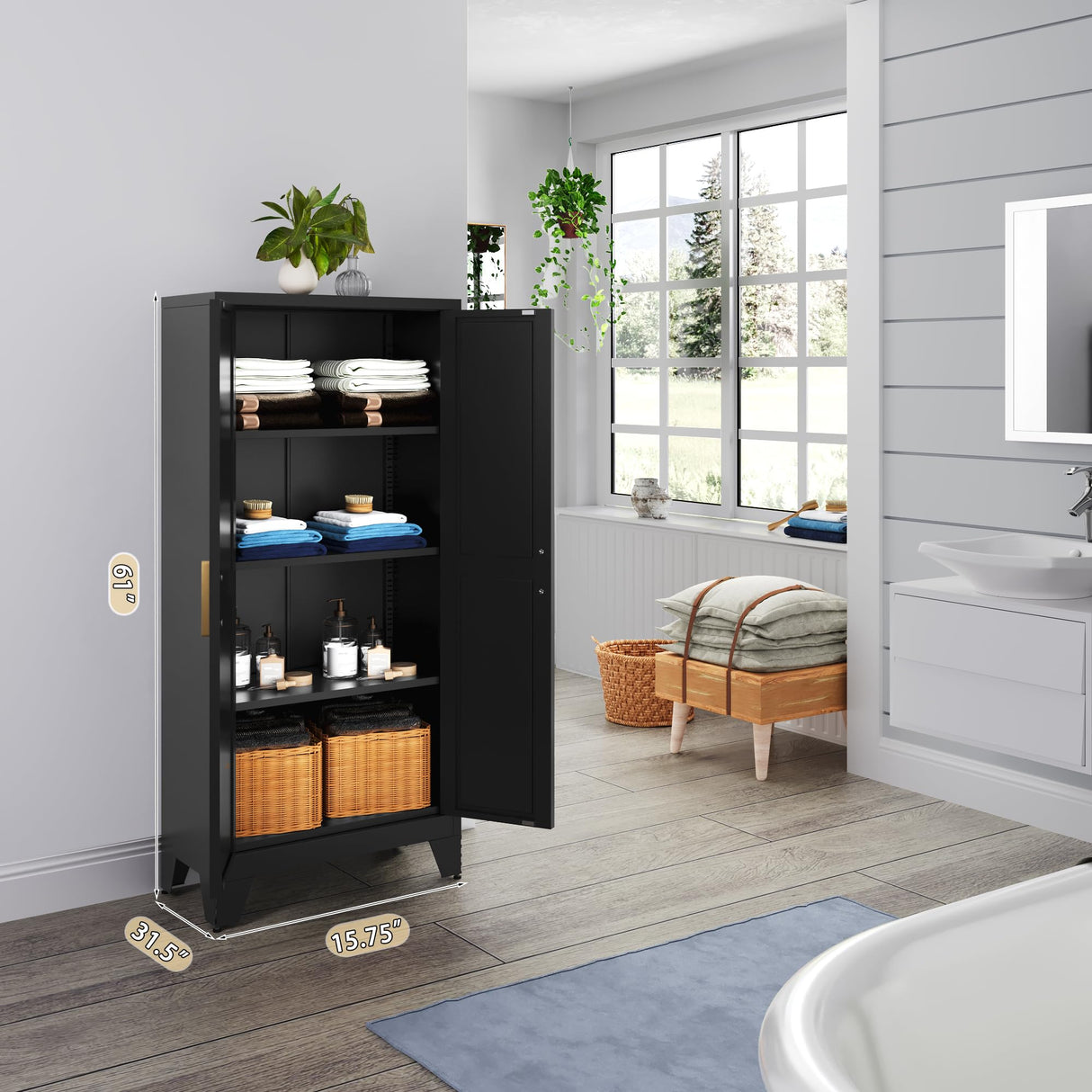 61" Tall Farmhouse Metal Pantry Cabinet, Kitchen Pantry Storage Cabinets