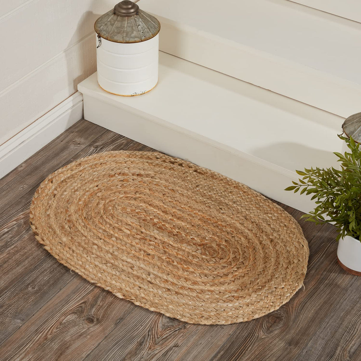 Oval Jute Fiber Welcome Mat, Non Slip Area Rug, Natural, 20x30