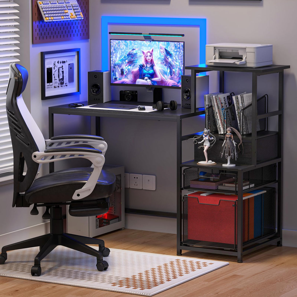 Computer Desk with Drawers and Storage Shelves, 47 Inch Home Office Desks