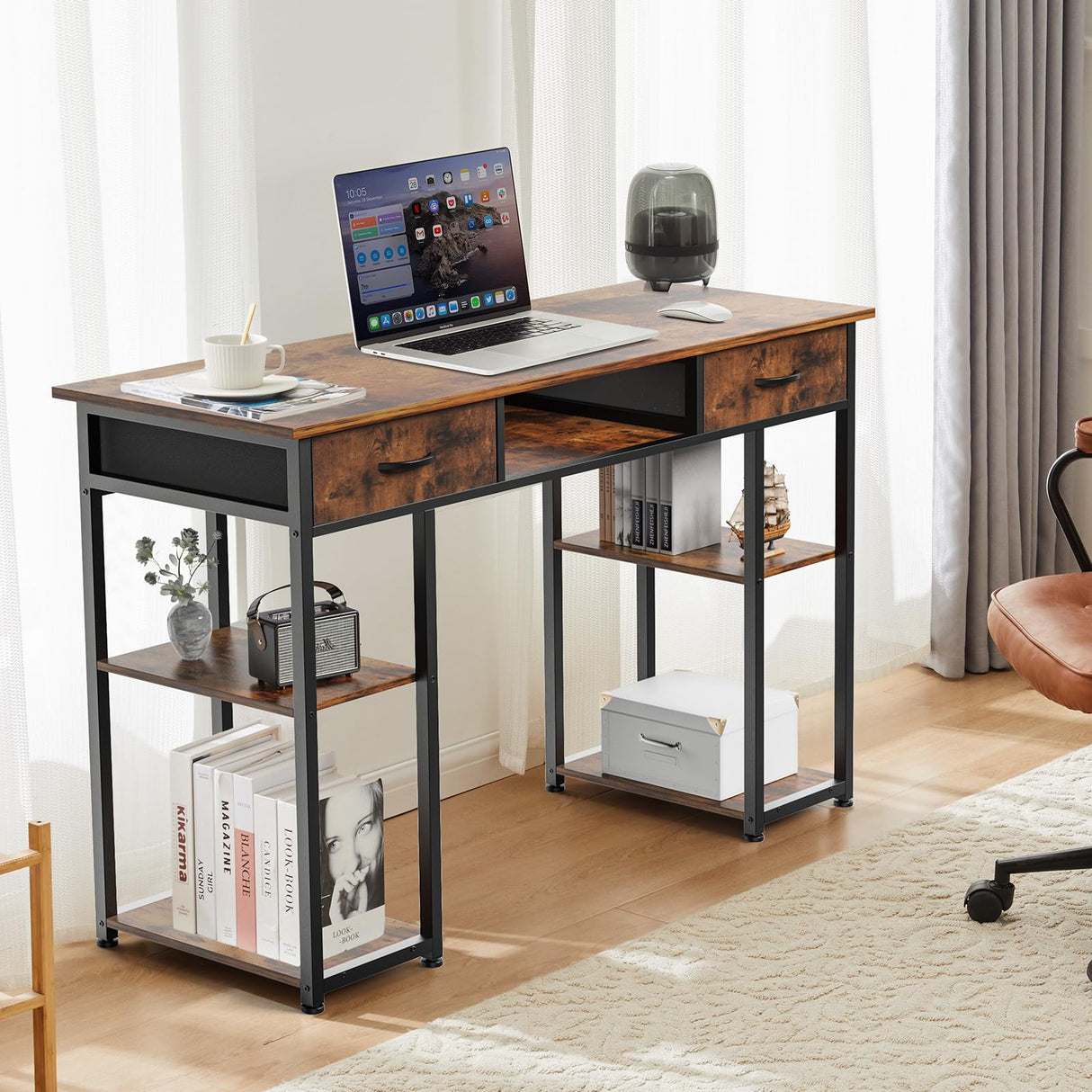 Computer Desk with Drawers Study Writing Table with Storage Bag Headphone