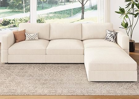 Modular Sectional Couch with Storage Corduroy Sectional Sofa