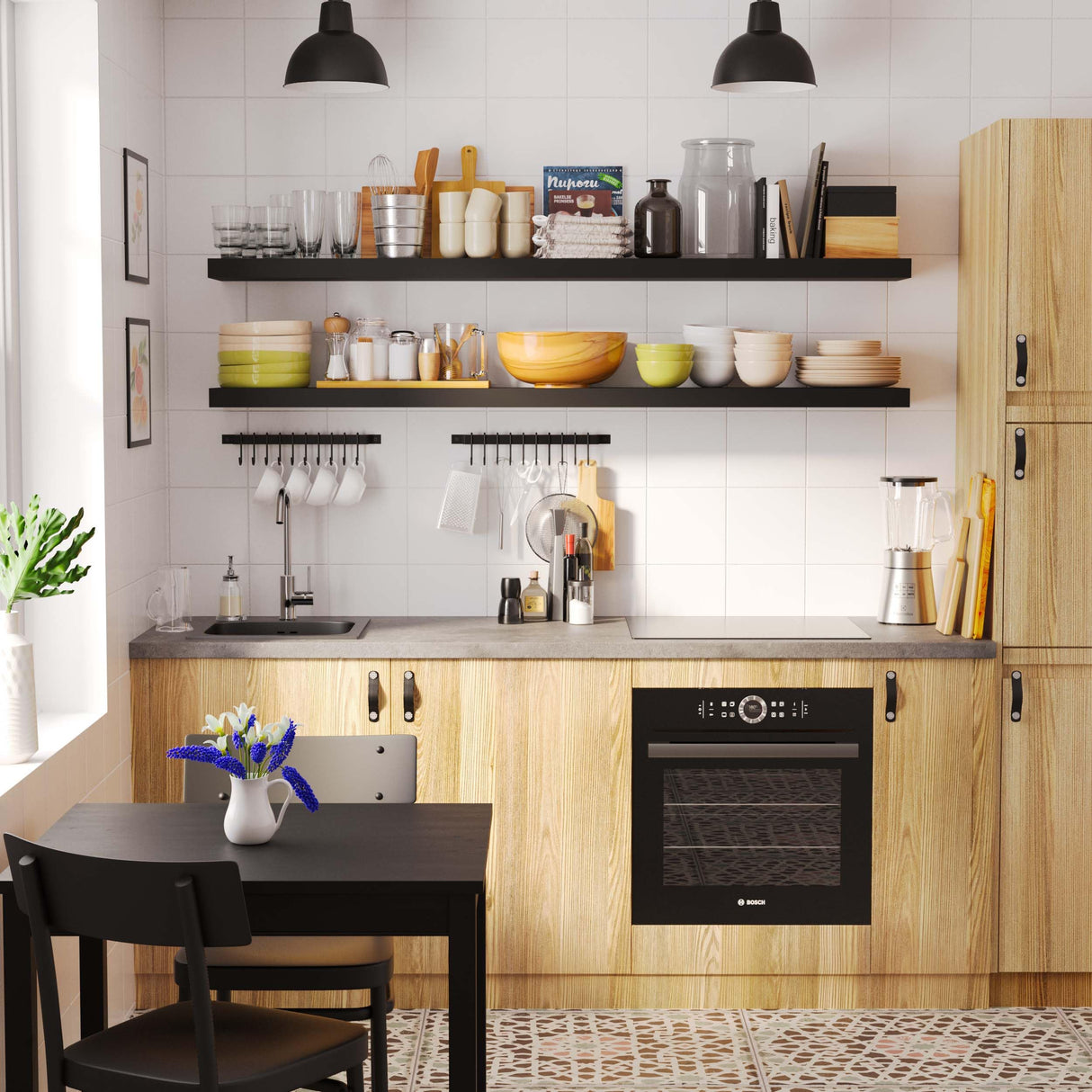 Ronda 72 inch Long Wall Floating Shelf, Black Wall Mounted Book Shelves for Kitchen