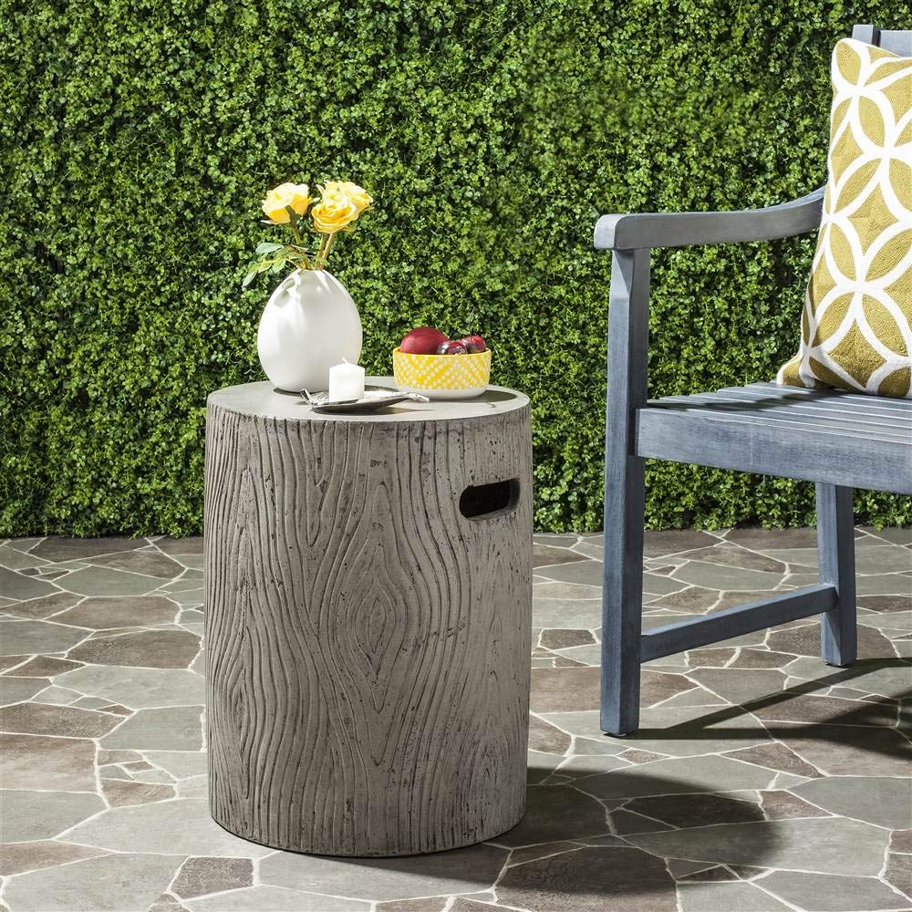 Outdoor Collection Trunk Modern Dark Grey Concrete Round Accent Table