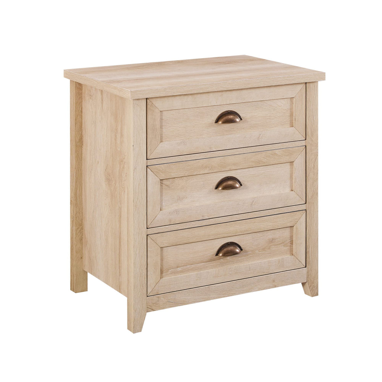 Hazel Modern Farmhouse 3 Drawer Framed Nightstand with Half-Moon Handles, 25 Inch, White Oak