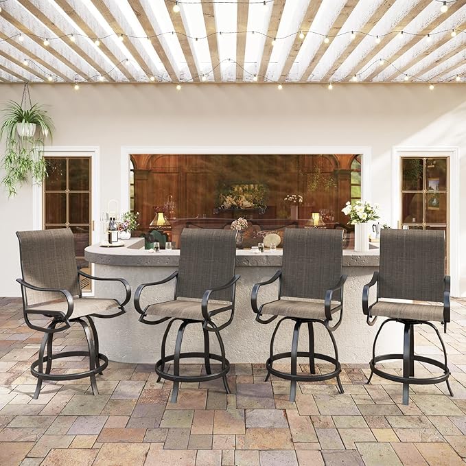 Outdoor Bar Stool, Patio Counter Height Sling Fabric Bar Chairs Set of 4