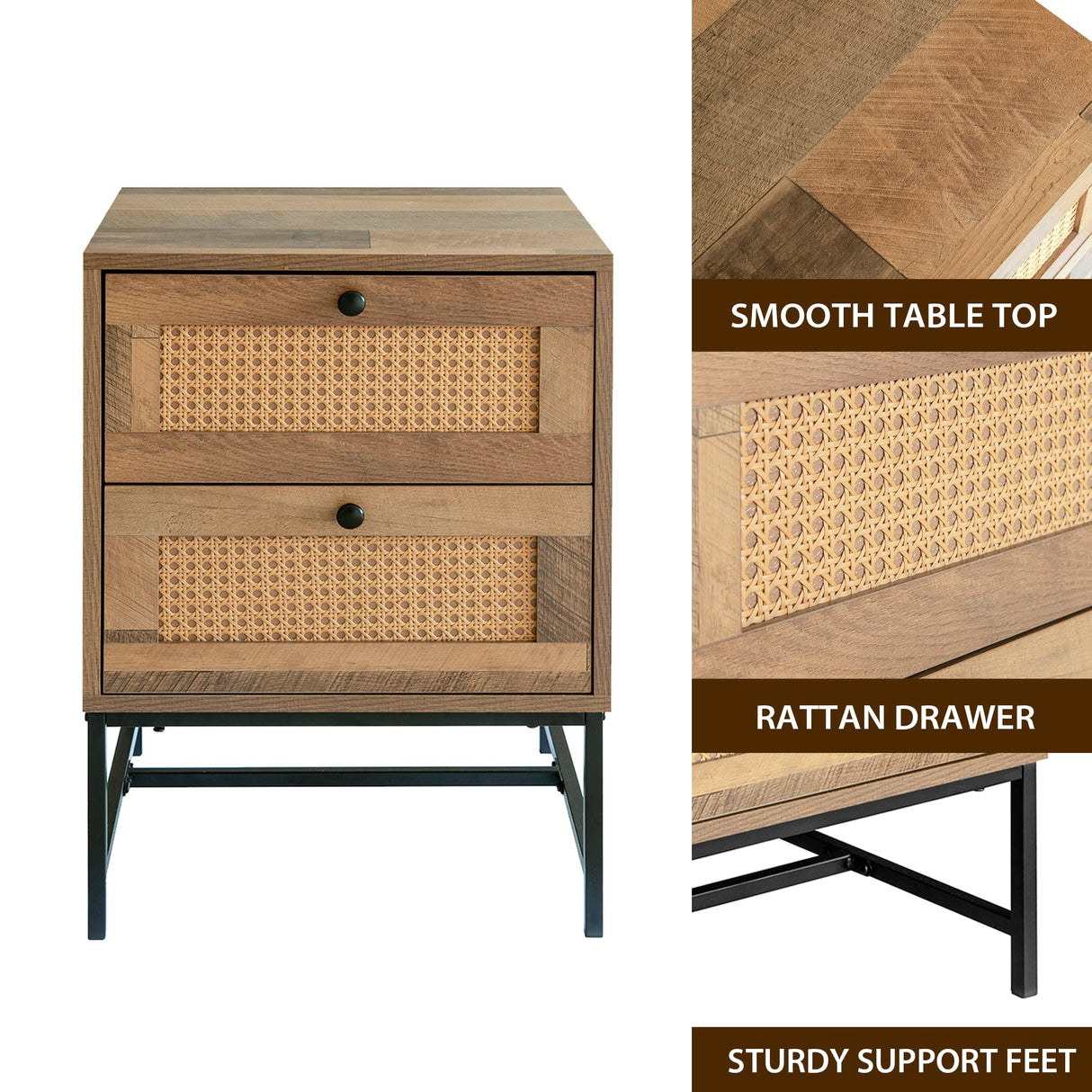 Series Wood and Rattan End Table/Nightstand