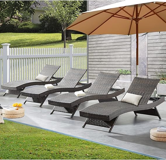 79'' Long Reclining Chaise Lounge Set (Set of 2),Outdoor Wicker Chair