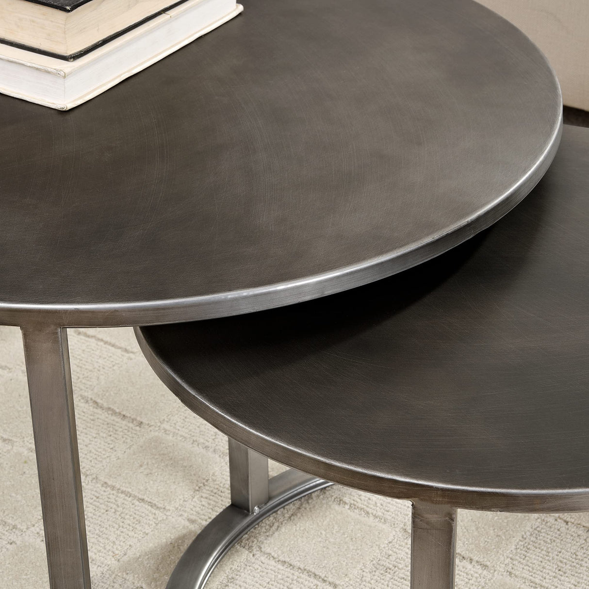 Hayes Silver Nesting Coffee Table 2-Piece Set, American Crafted, Aged Silver