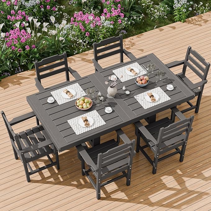 7 Piece Outdoor Dining Set All Weather HDPE Patio Table and Chairs Set for 6