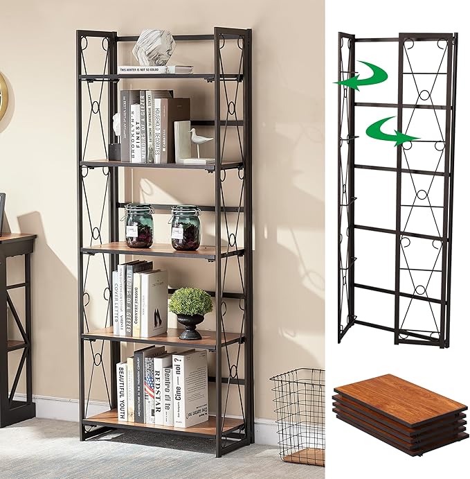 Bookshelf,4-Tier Book Shelves with 2 Storage Drawers and 1 Cabinet, Metal Frame Open BookcaseStanding Shelf Unit for Living Room, Home Office