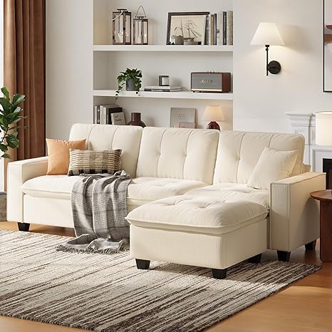 Convertible Sectional Sofa Couch, Modern L Shaped Sofa 3-Seater Cloud