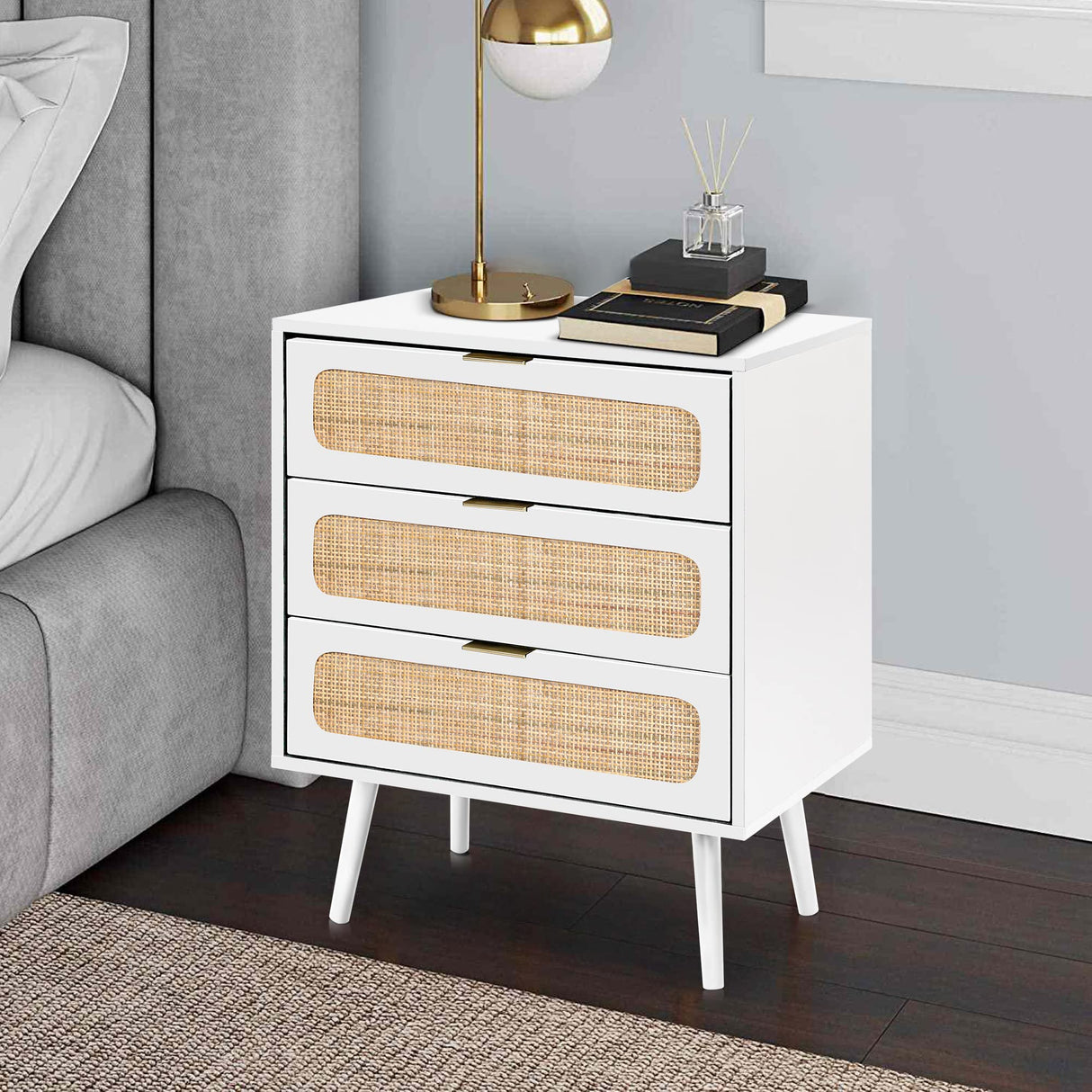 Nightstand Dresser Chest of 3 Drawers, Wood Storage Dresser Cabinet Organizer Unit