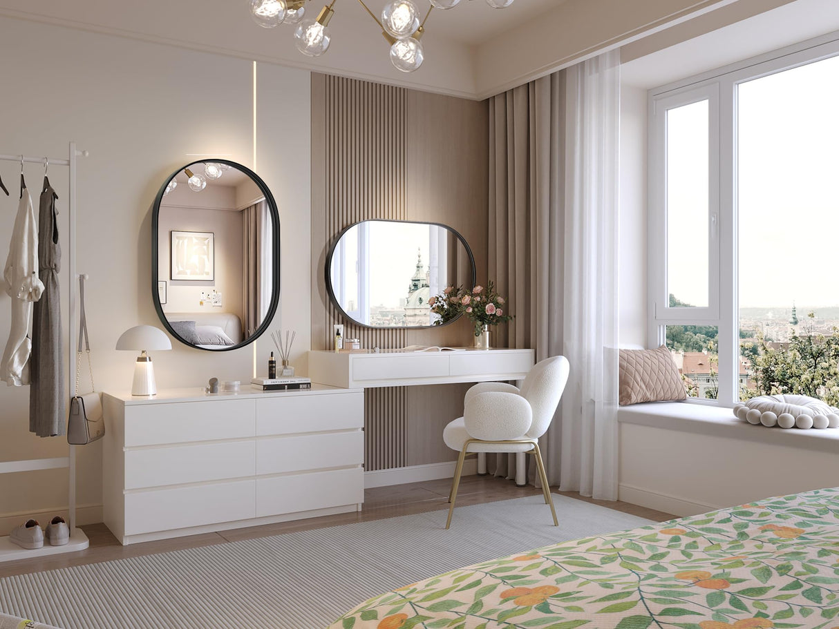 2 Pack Black Oval Mirrors, 20" x 33" Double Modern Mirror for Living Room