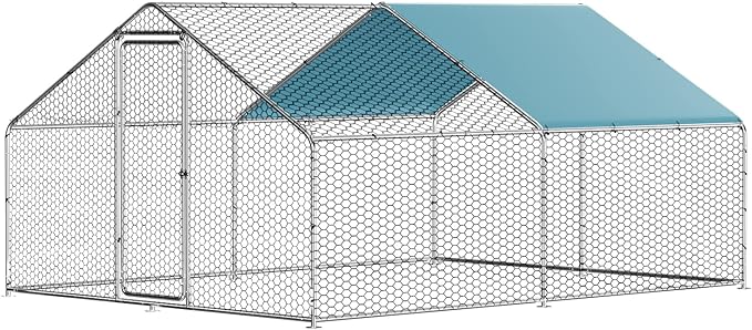 SkyVault Pro Walk-In Chicken Coop with Spire Roof, PVC Mesh & Waterproof Cover