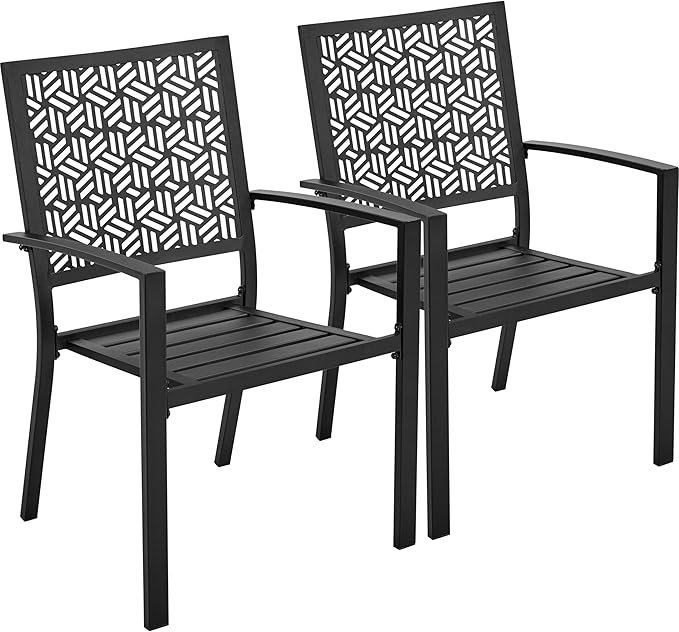 Outdoor Patio Dining Chairs Set of 2 with Armrests and Metal Frame