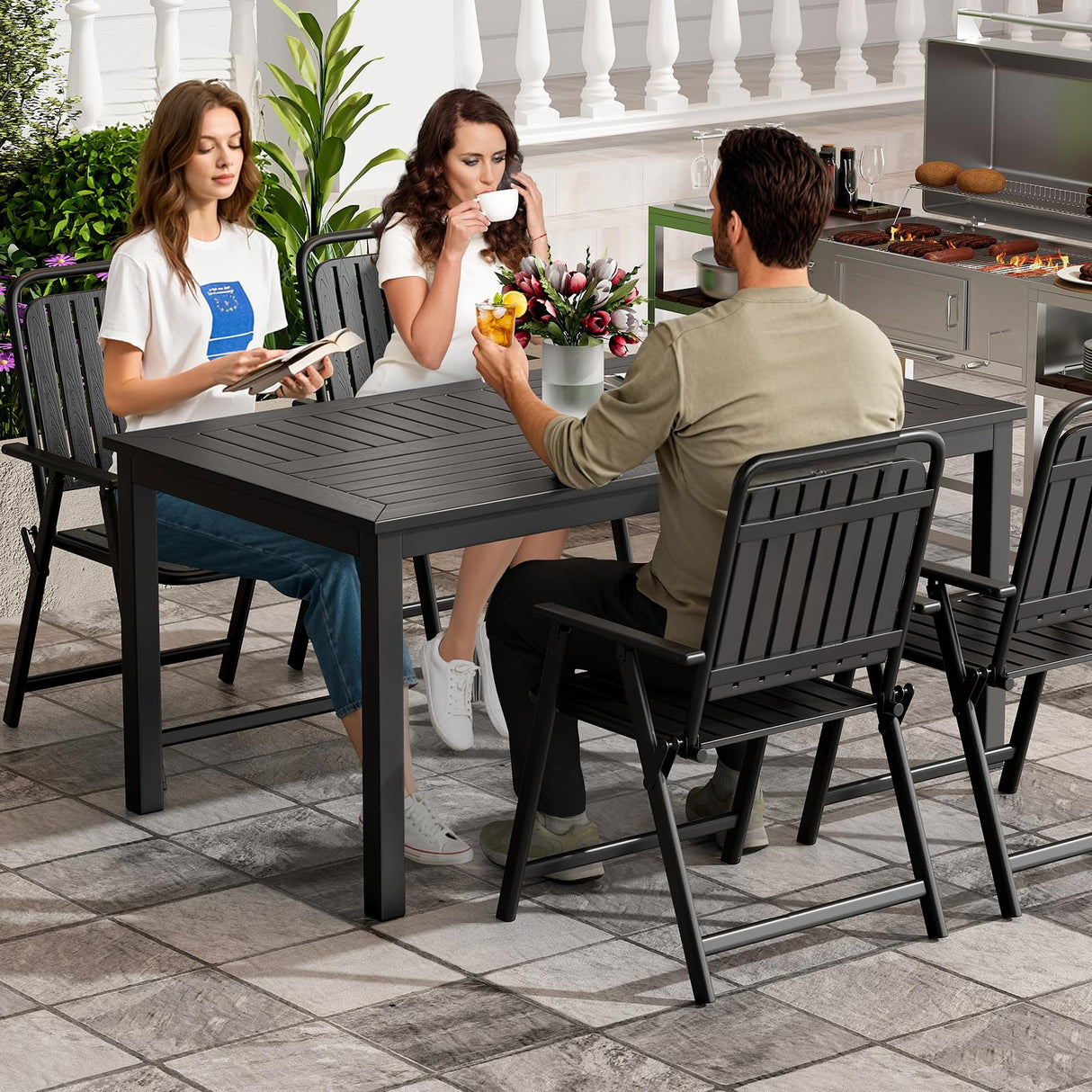 Patio Dining Set, 5 Pieces Outdoor Table and Chairs