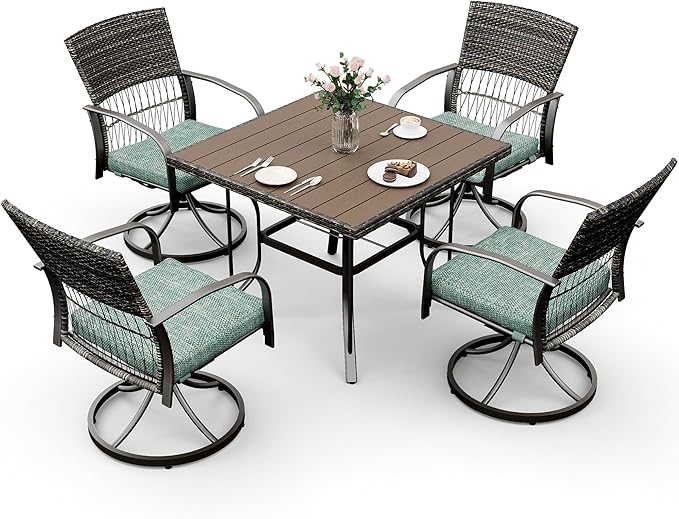 7 Piece Patio Dining Set for 6,Wicker Outdoor Furniture Set for Backyard Garden Deck Poolside
