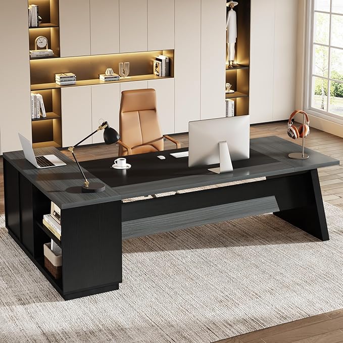 78" L-Shaped Executive Desk, Large Modern Office Desk