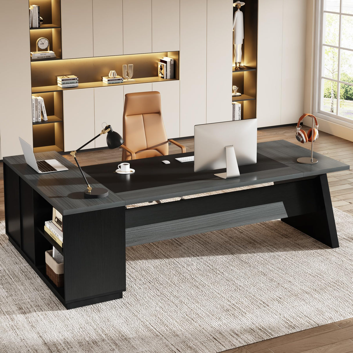 78" L-Shaped Executive Desk, Large Modern Office Desk