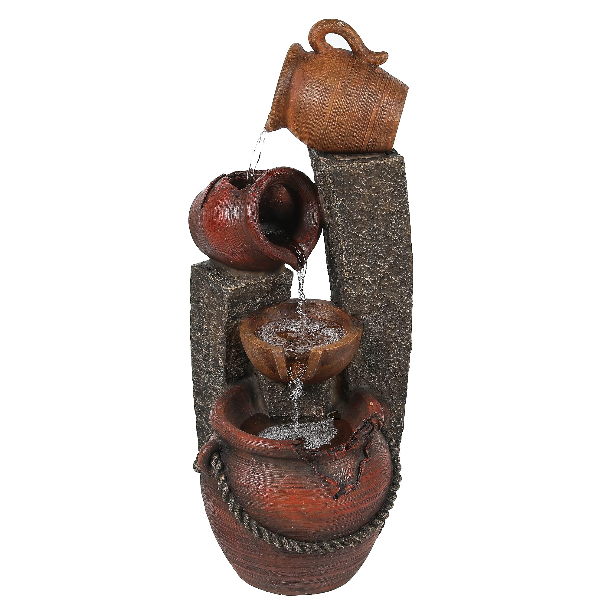 Outdoor Water Fountain, 32 Inch Farmhouse Water Fountain Outdoor with Lights