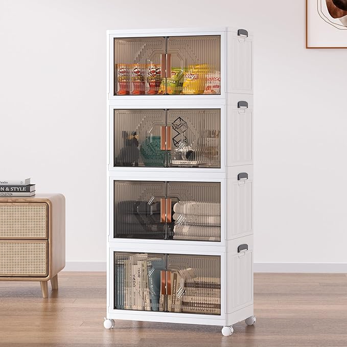 16 Gal Stackable Storage Bins with Lid, 5 Pack Plastic Collapsible Storage Cabinet