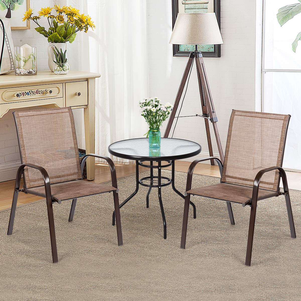 2 Piece Patio Chairs, Outdoor Camping Chairs with Breathable Fabric