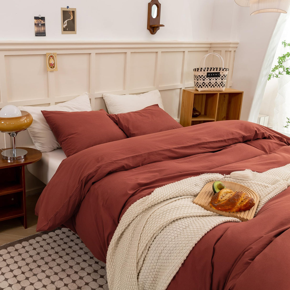 Duvet Cover King Size - Linen Feel Textured Organic Natural 100% Washed Cotton