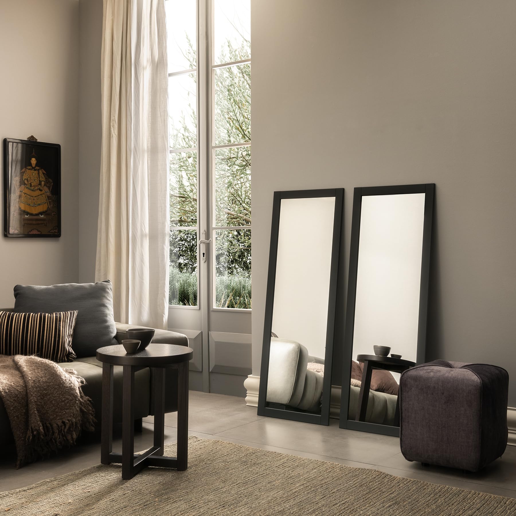 Smart Wall Mirror, 140 x 50 cm, Black, Wall Mirror, Made in Italy