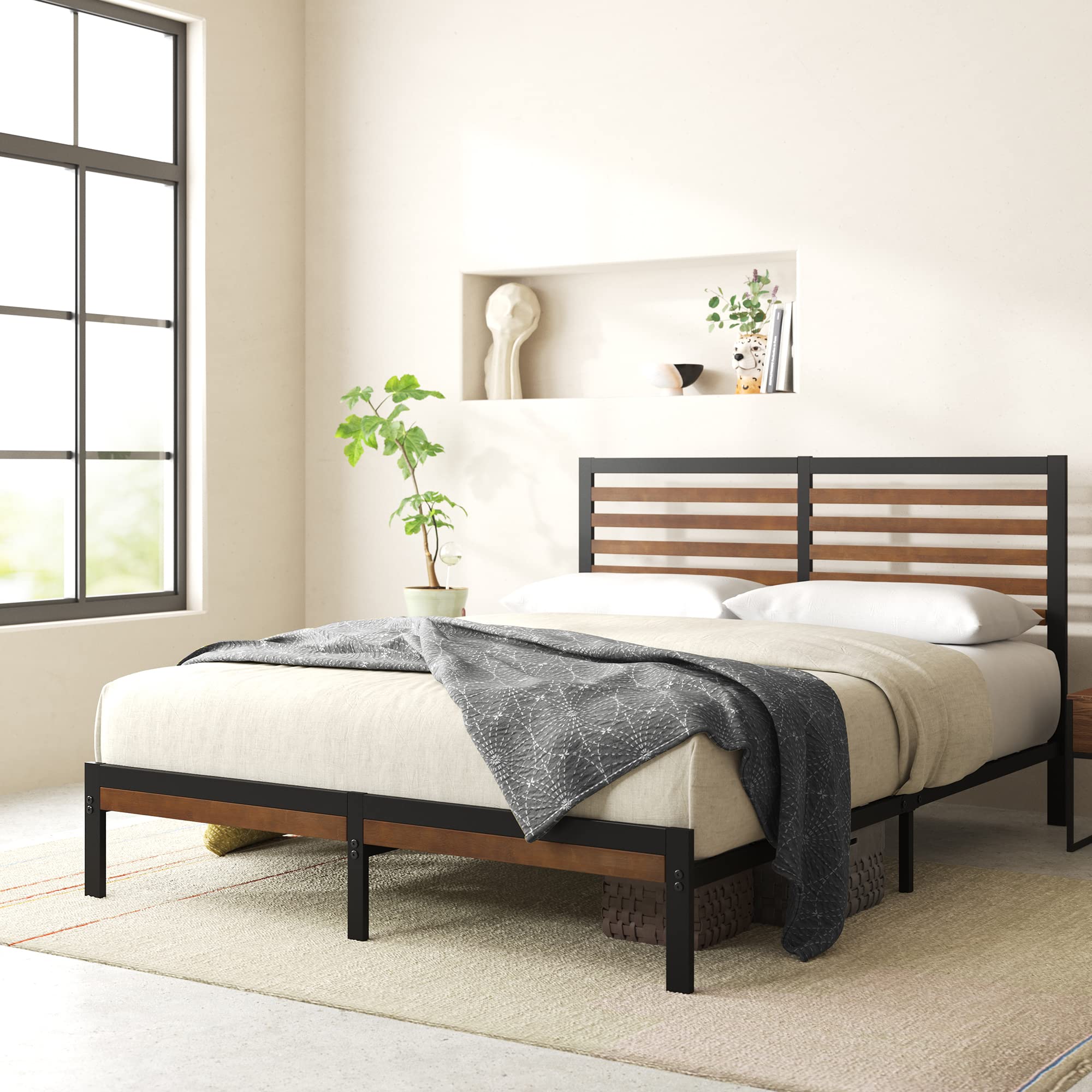 Kai Bamboo and Metal Platform Bed Frame with Headboard