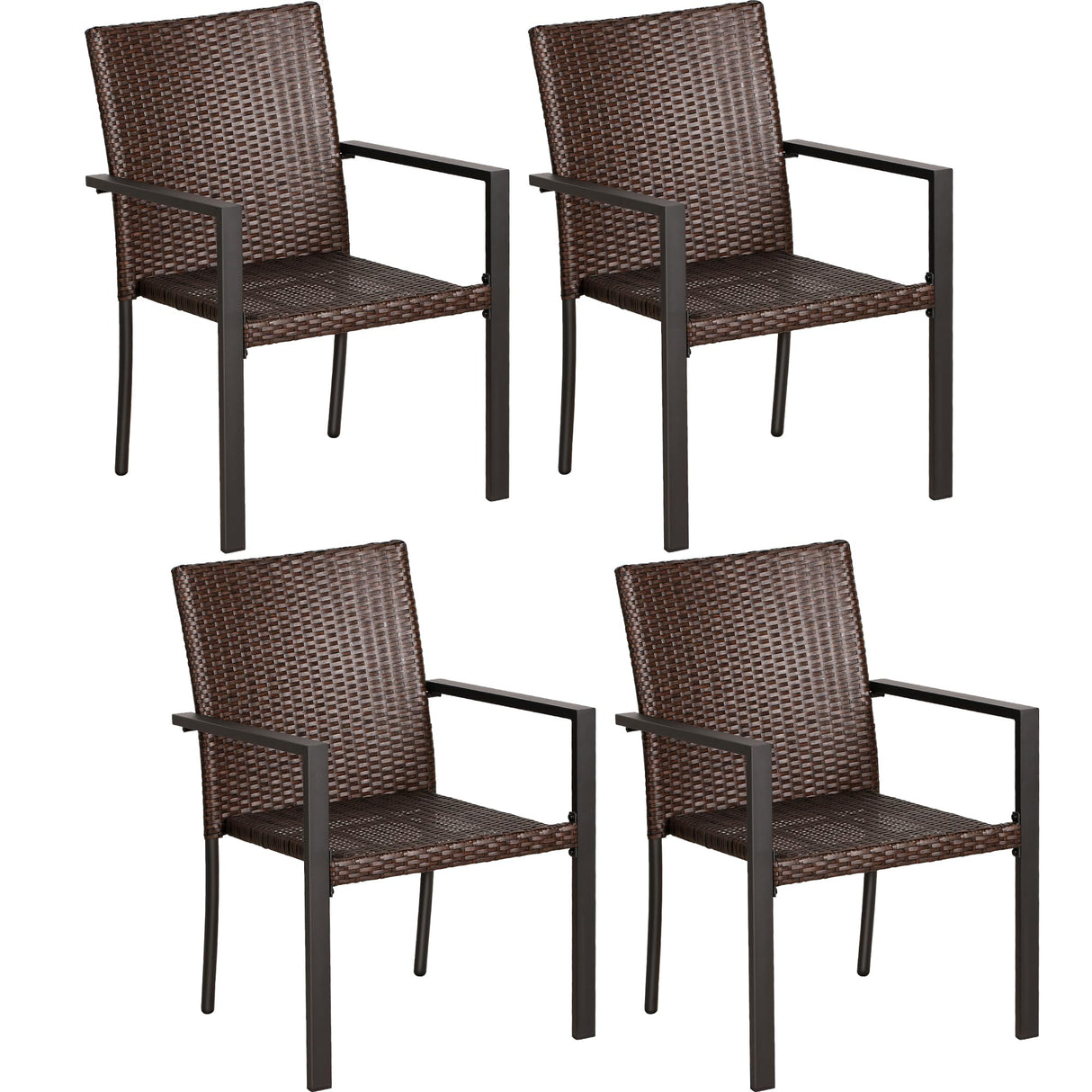 Wicker Dining Chairs - Set of 4 Stackable Outdoor Rattan Wicker Chairs for Patio