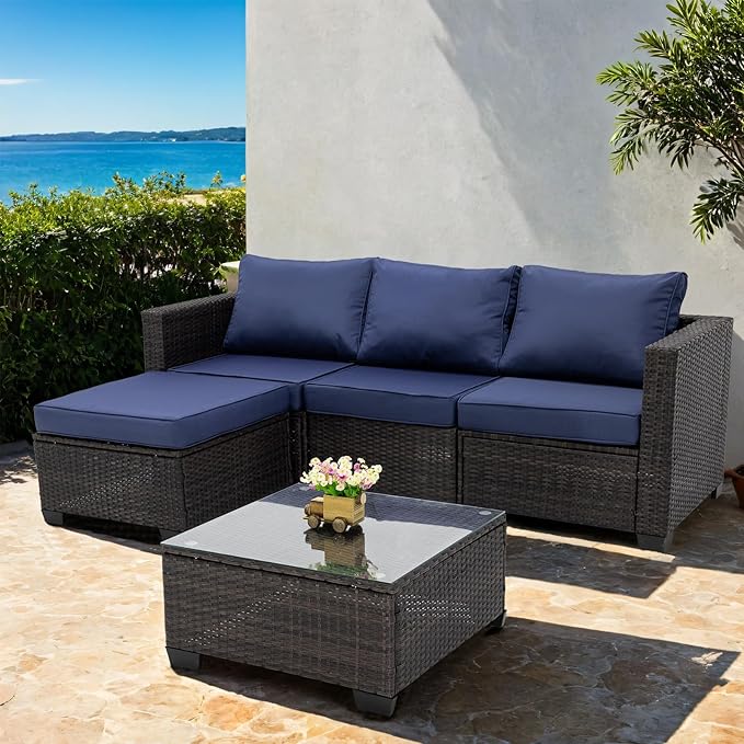 7 Piece Patio Furniture Set Wicker Outdoor Conversation Set All Weather Sectional Patio