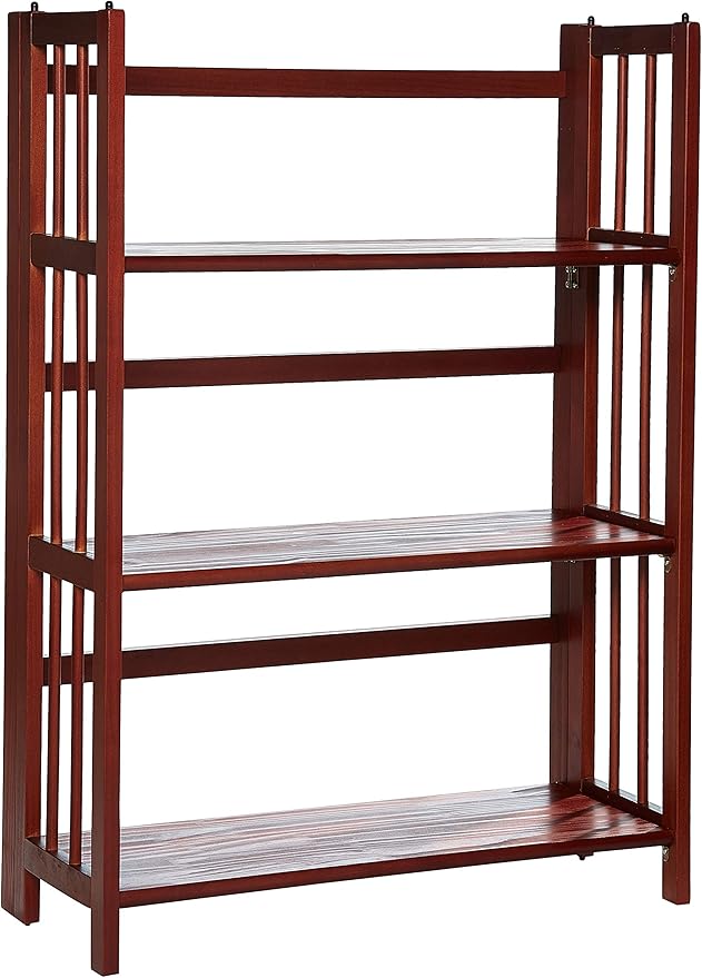 3-Shelf Folding Stackable Bookcase (27.5" Wide)-Natural