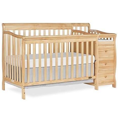 5 In 1 Brody Convertible Crib With Changer In White, Greenguard Gold Certified, Comes With 1" Changing Pad, Non-Toxic Finish, Made Of Durable Pinewood