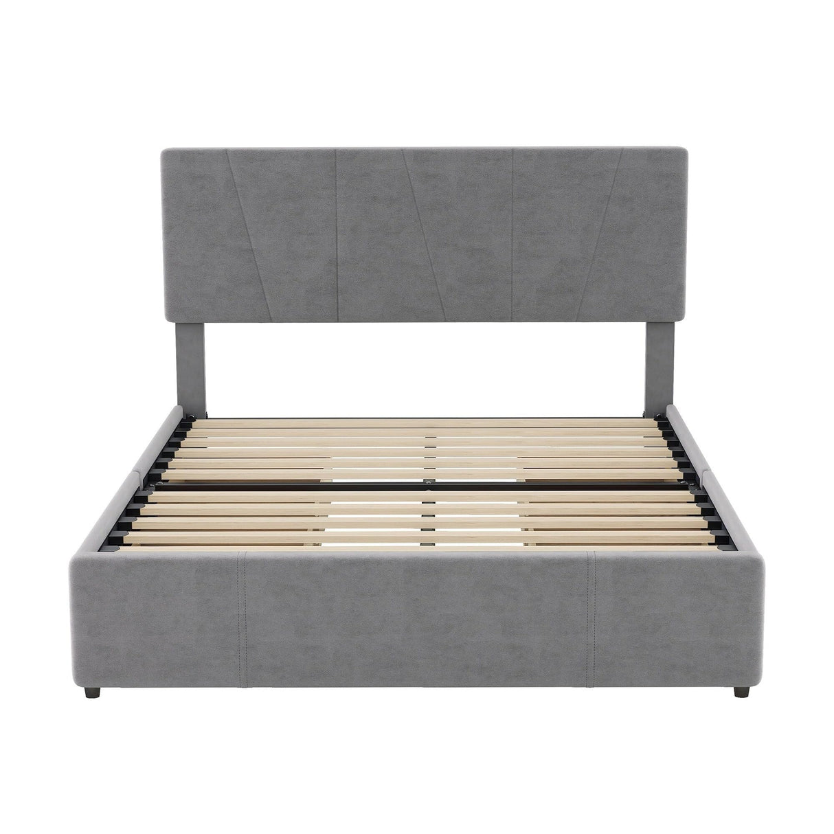 Upholstery Platform Bed with Four Drawers on Two Sides Grey - Full