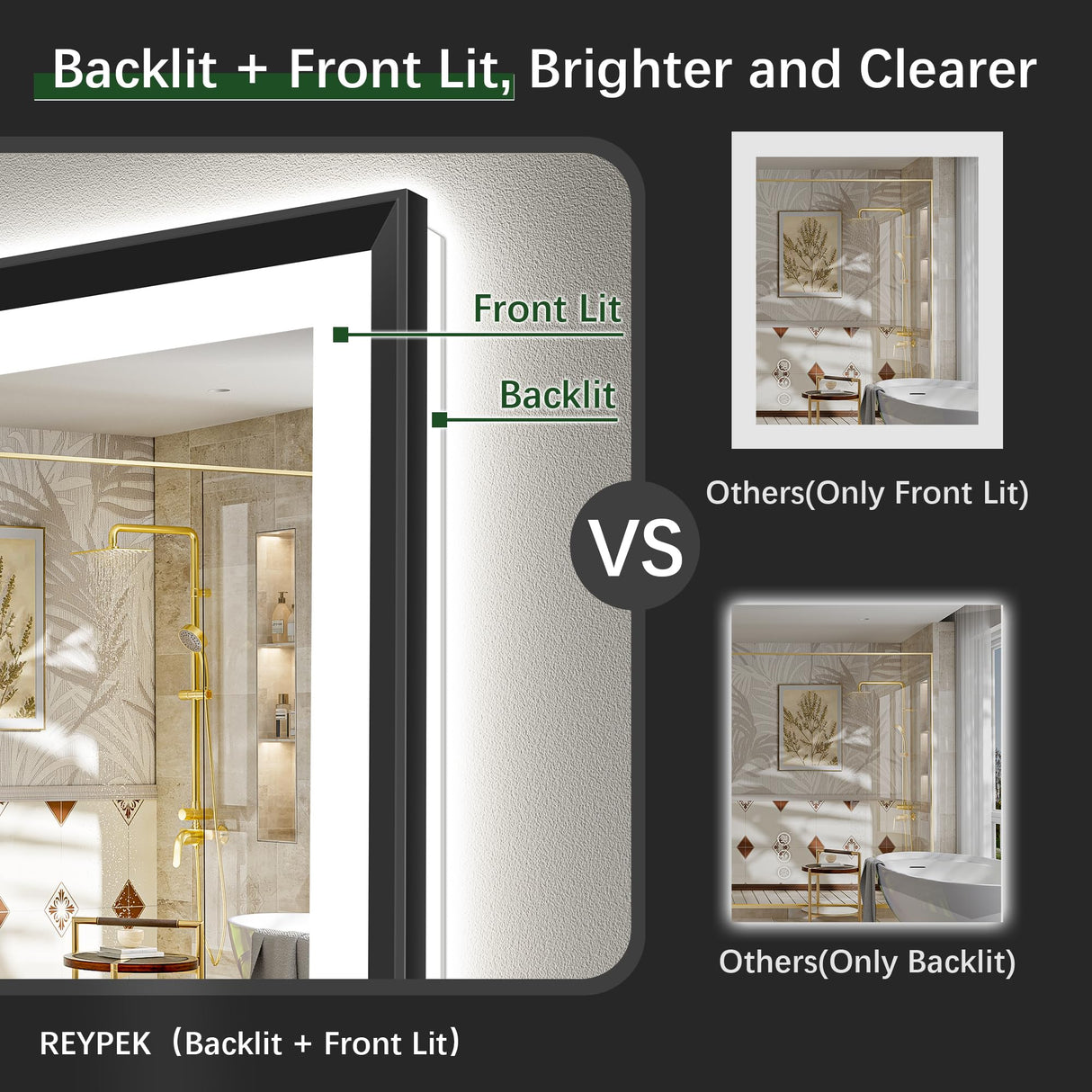 30x36 Black Framed LED Bathroom Mirror - Dimmable with Anti-Fog