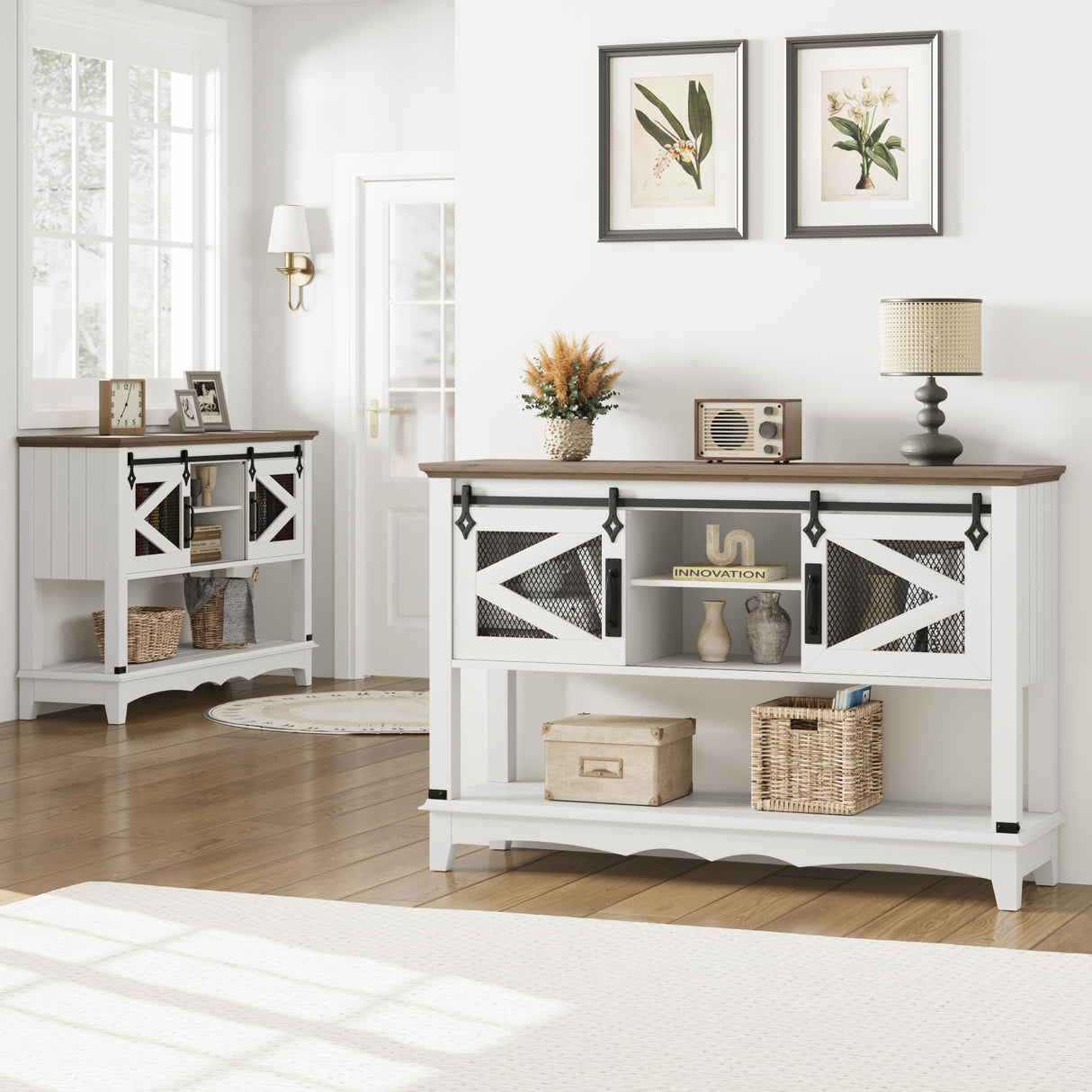 46" Entryway Table with Cabinet, Farmhouse Console Table with Storage