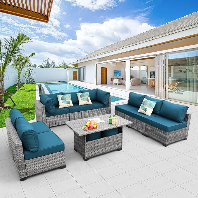 Patio Conversation Set Sectional Sofa 9 Pieces Outdoor Sectional Wicker Furniture