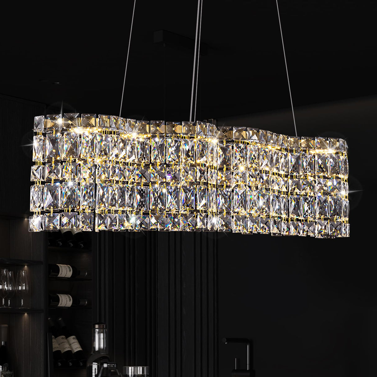 Gold Crystal Chandelier,Modern LED Chandeliers for Dining Room