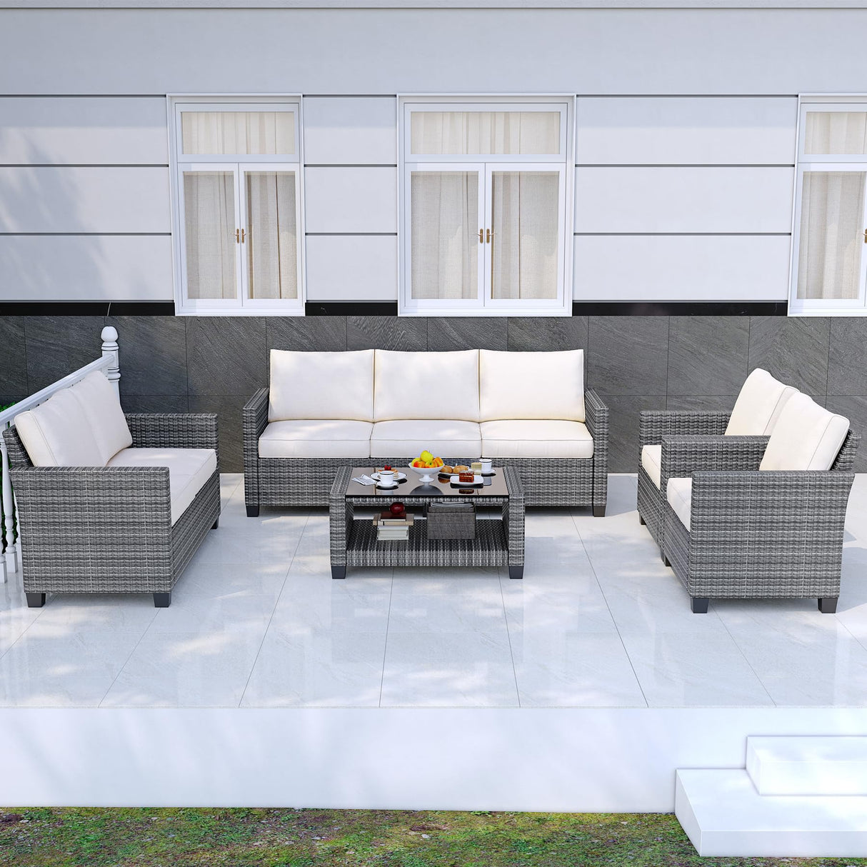 7 Seat Outdoor Patio Furniture Sectional Sofa Sets,PE Wicker Rattan Outdoor