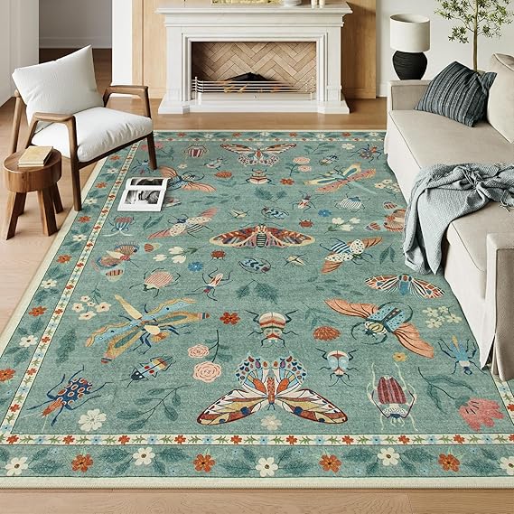 Insect Washable Area Rug 8x10 - Soft Non-Slip Bedroom Carpet