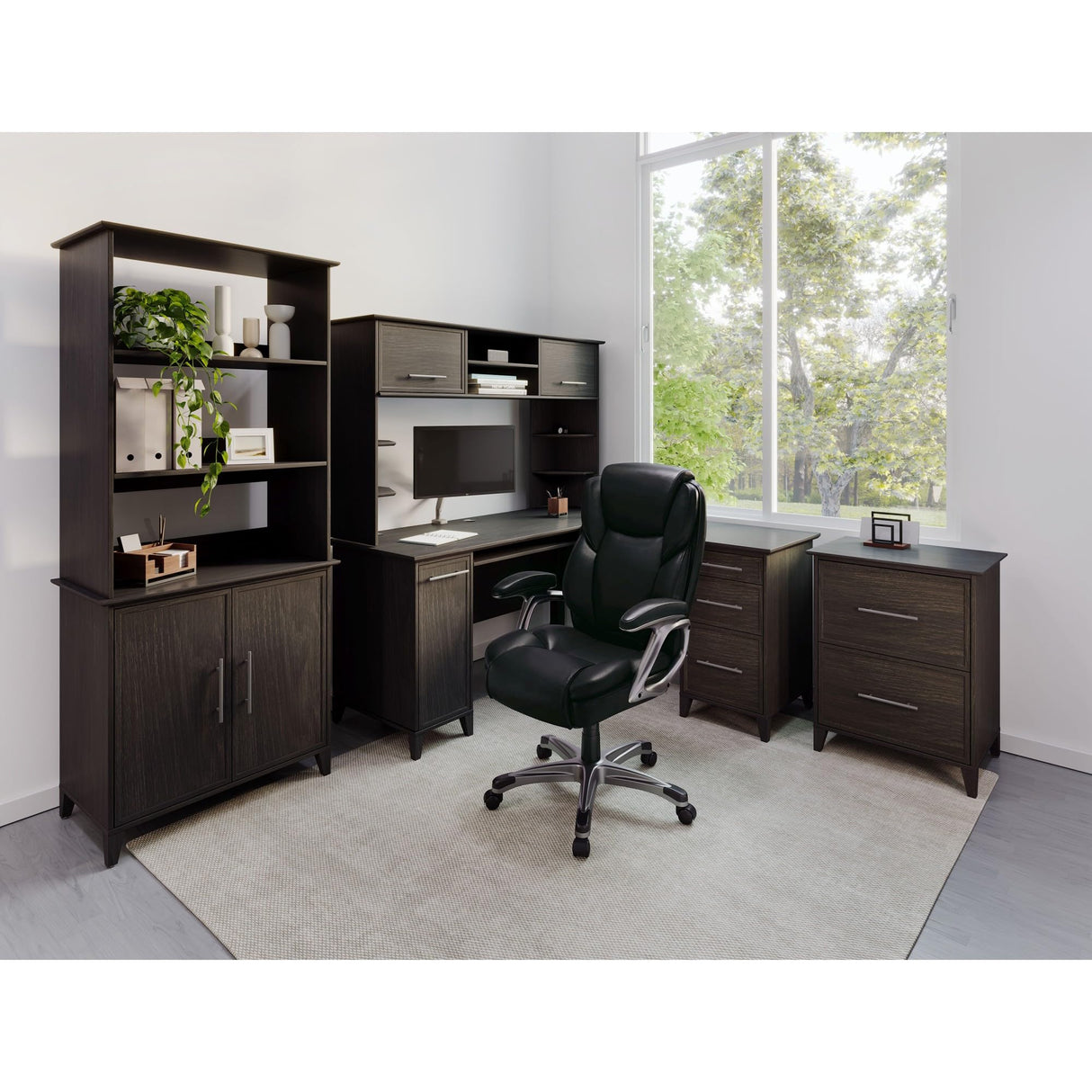 Realspace® Cressfield Bonded Leather High-Back Chair, Black/Silver