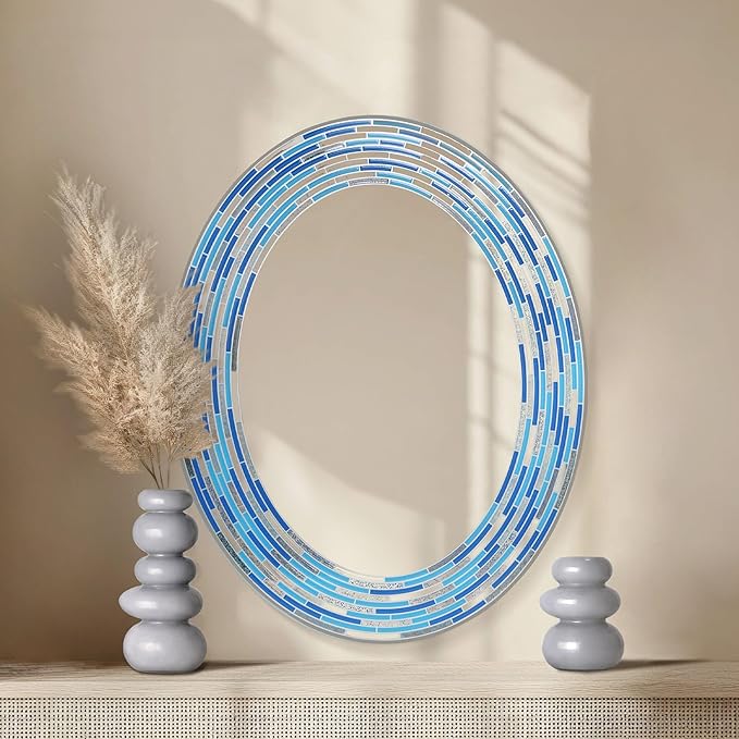 24"x30" Reeded Tiled Sea Glass Aqua Blue Vanity Mirror for Bathroom Wall