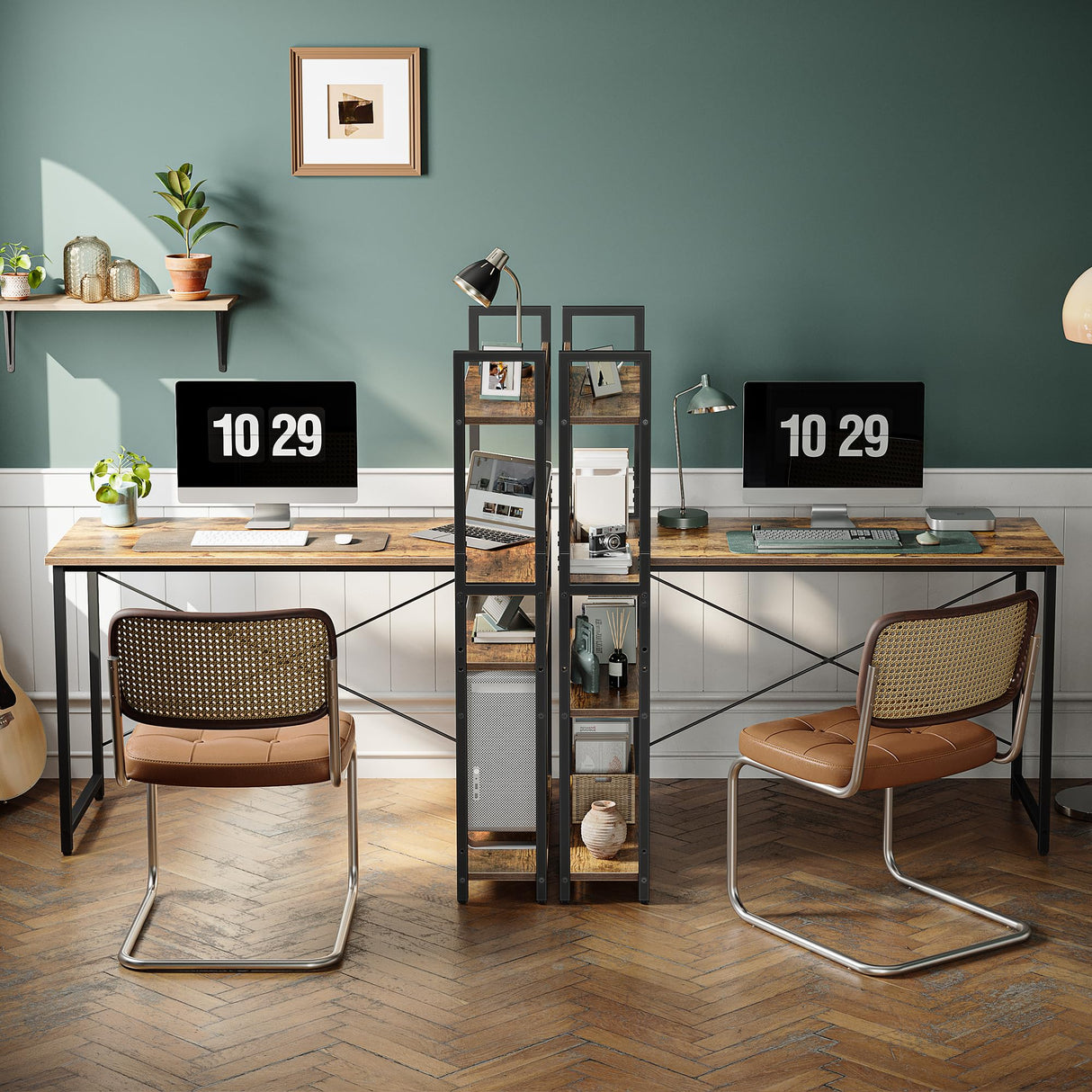 Corner Desk with Storage Shelves, 47 Inch Reversible L Shaped Desk with Bookshelf, Home Office Writing Desk with Hooks, Small L Study Table, Rustic Brown