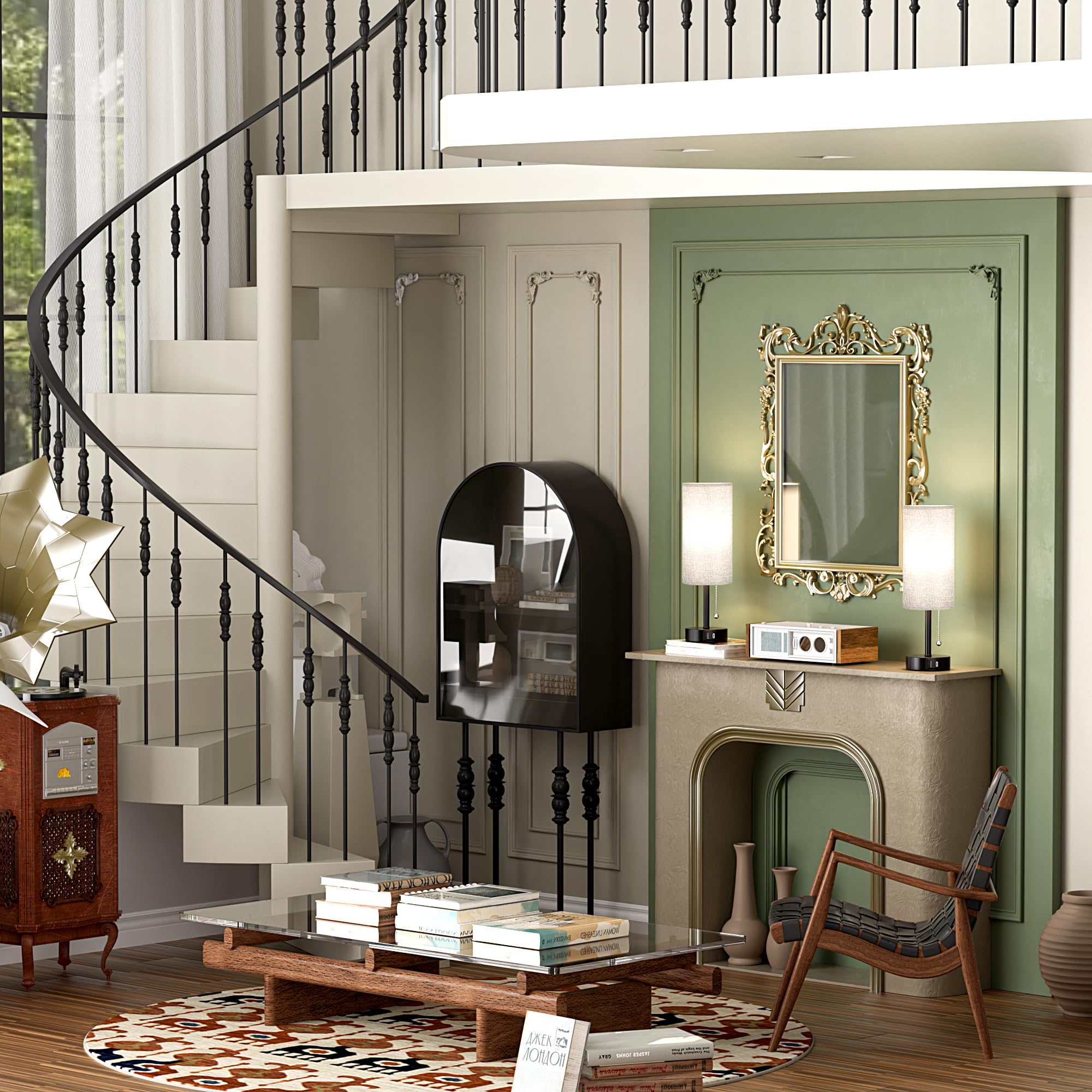 Grey Bedside Lamps for Bedroom Set of 2 - Nightstand Table Lamp